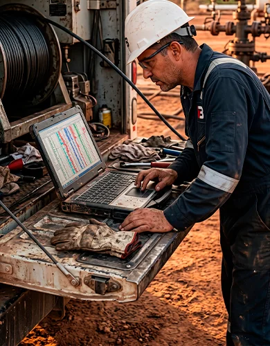 Engineer reviewing the well log on location