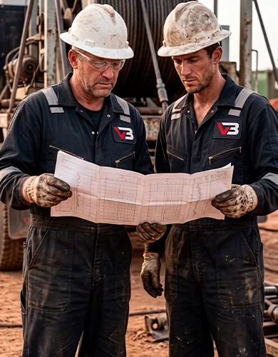 Crew reviewing the log before the job