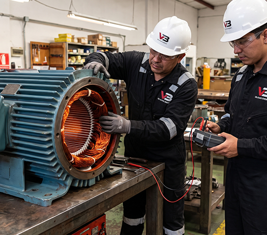 Industrial three-phase motor maintenance — winding and diagnostics VB