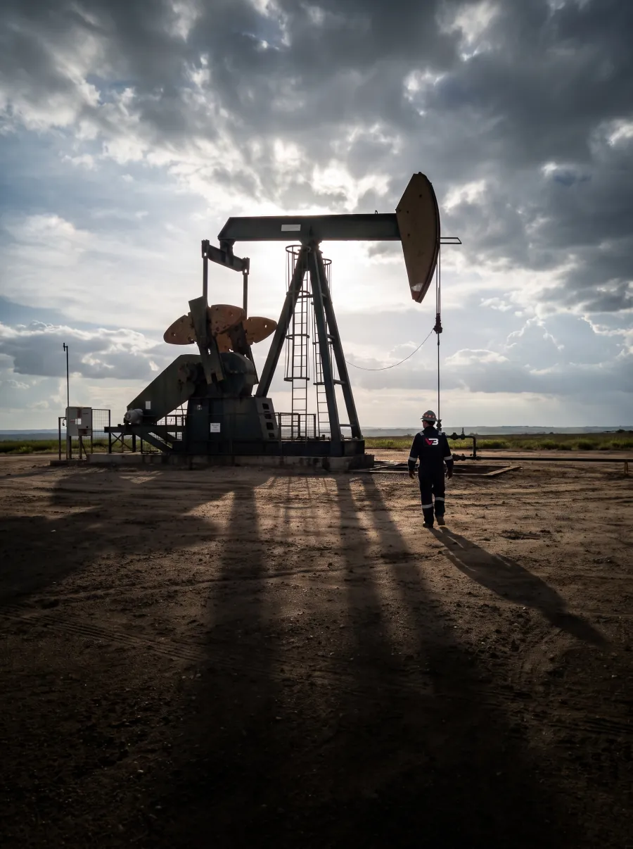 VB technician by a pumpjack on location